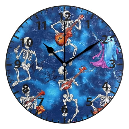 9.84in Skeletons Playing Musical PVC Canvas Wall and Table Clock with Canvas Texture, Black or Gold Hands