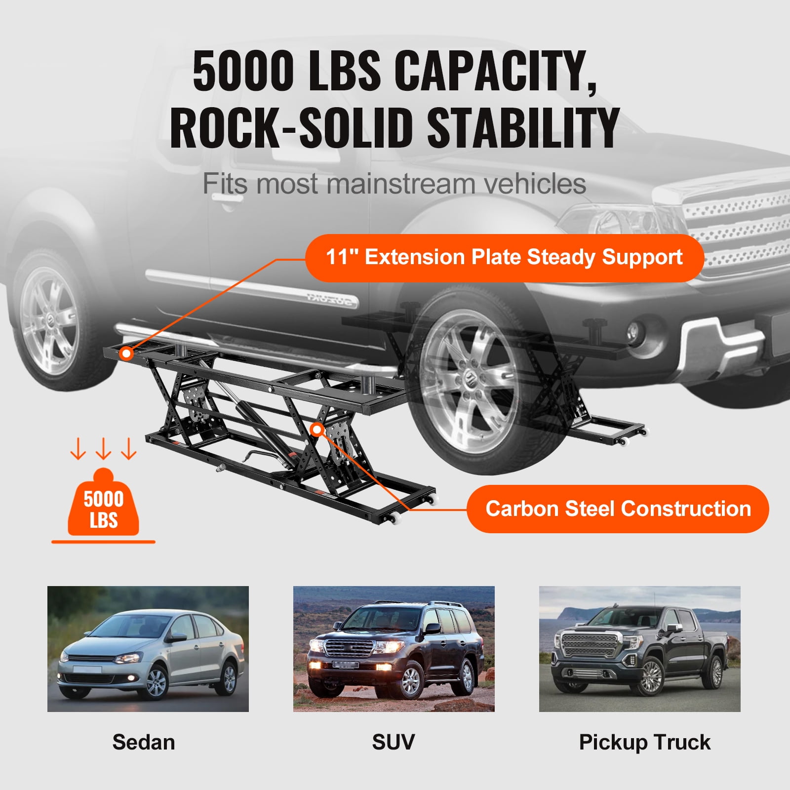 KFFKFF Vehicle Elevator, 25.6" Max Height, 5,000 LBS Load Capacity, Mobile Auto Lift with Longer Plates, Durable Carbon Steel Construction for Trucks, 120V Power Unit, Garage and Workshop Car Jack
