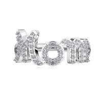 Flydeer Silver "Mom" Letter Design Accent by Cubic Zirconia Mother's Day Ring, Gift for Mother Wife Her Women Size 8