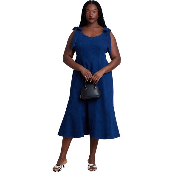 ELOQUII Women's Plus Size Denim Trumpet Dress