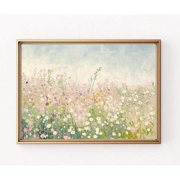 Wildflower Fields Vintage Landscape Art Print Poster Floral Wall Print Poster Vintage Botanical Countryside Art Nursery Decor Poster E181, Unframed Poster Size 8x12 F03.1.18l109