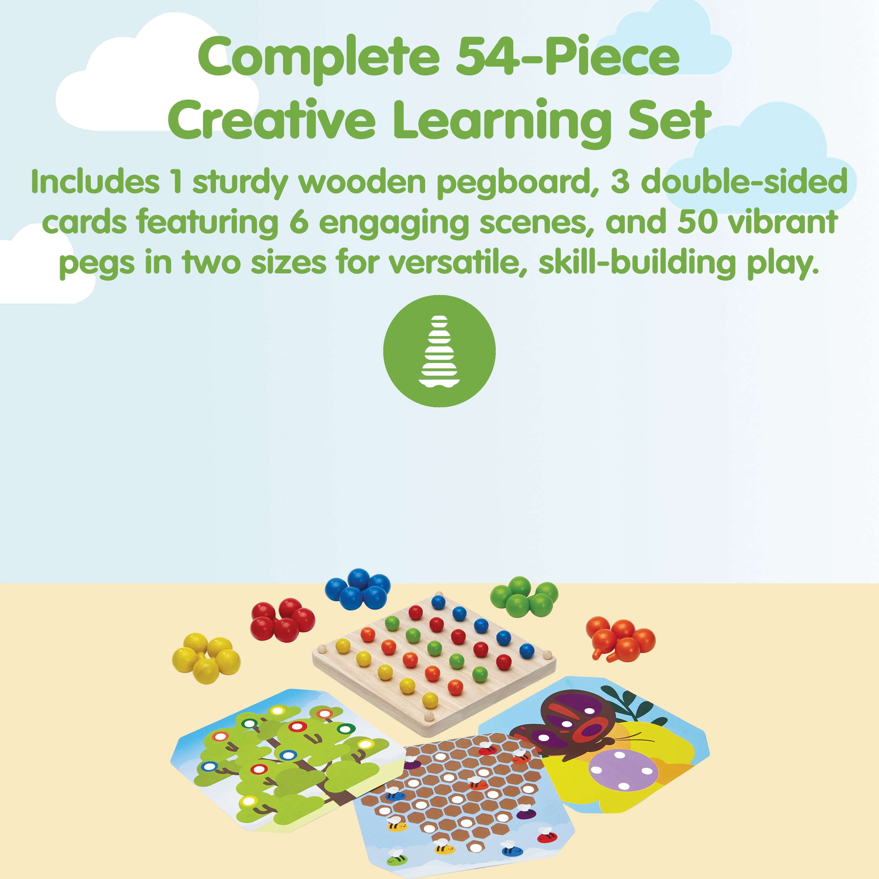 PlanToys® Creative Peg Board Wooden Toy for Kids Ages 3+ | Montessori Educational Game for Imagination, Fine Motor Skills & Coordination | Eco-Friendly Learning Set