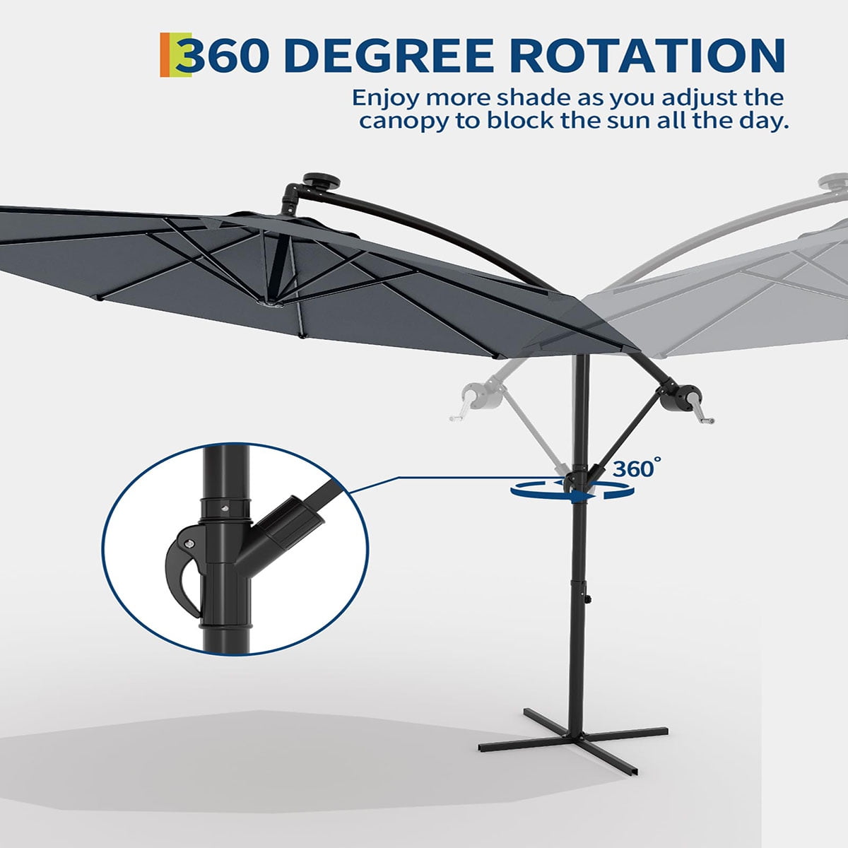 Danolapsi 10FT Offset Patio Umbrella, Hanging Cantilever Umbrella with 360 Rotating Base Outdoor Sun Shade with Easy Tilt Adjustment, 8 Ribs, UV Protection for Backyard, Lawn, Garden and Pool
