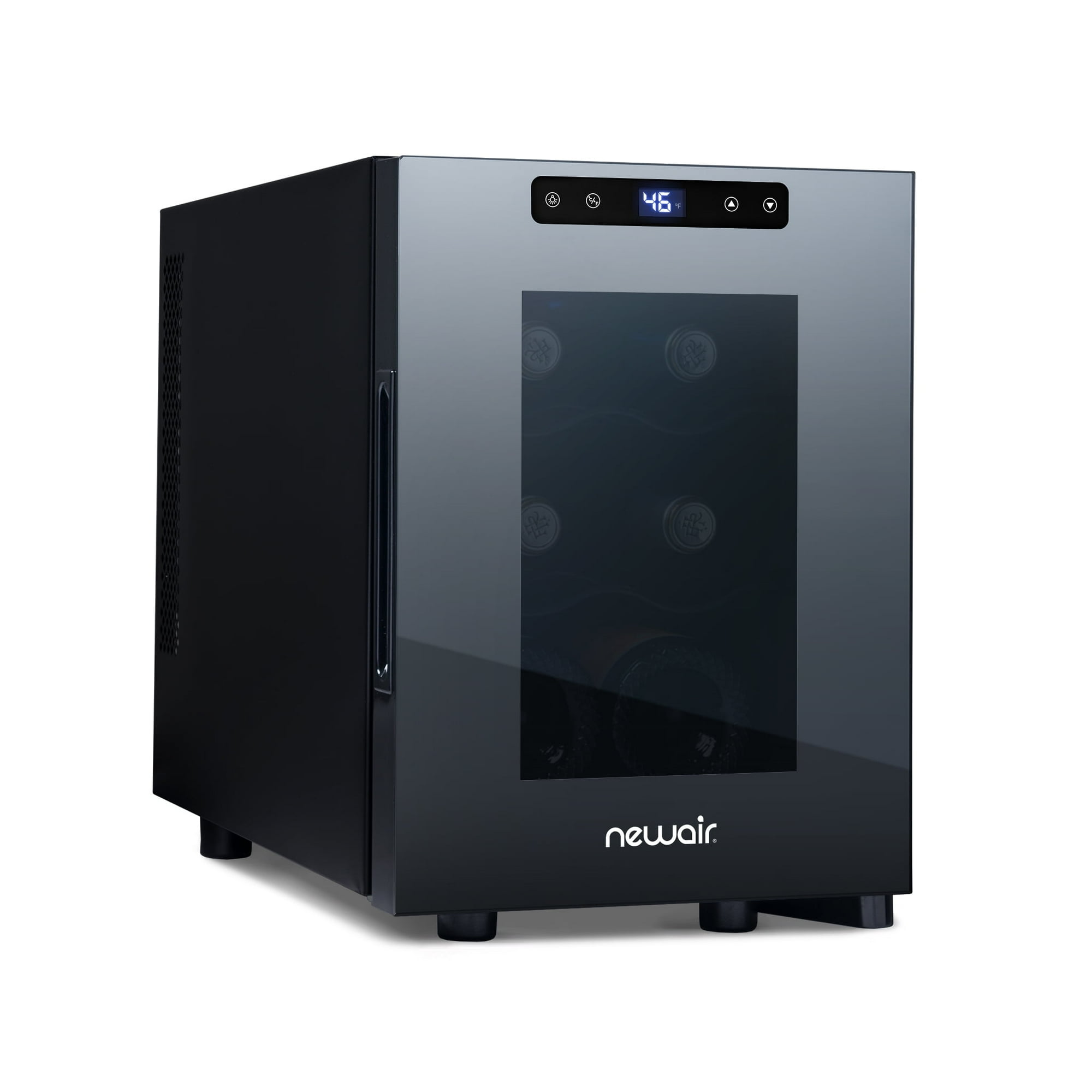 Newair Shadow-T Series Wine Cooler Refrigerator, 6 Bottle Countertop Mirrored Compact Wine Cellar, Small Freestanding Glass Door Wine Fridge