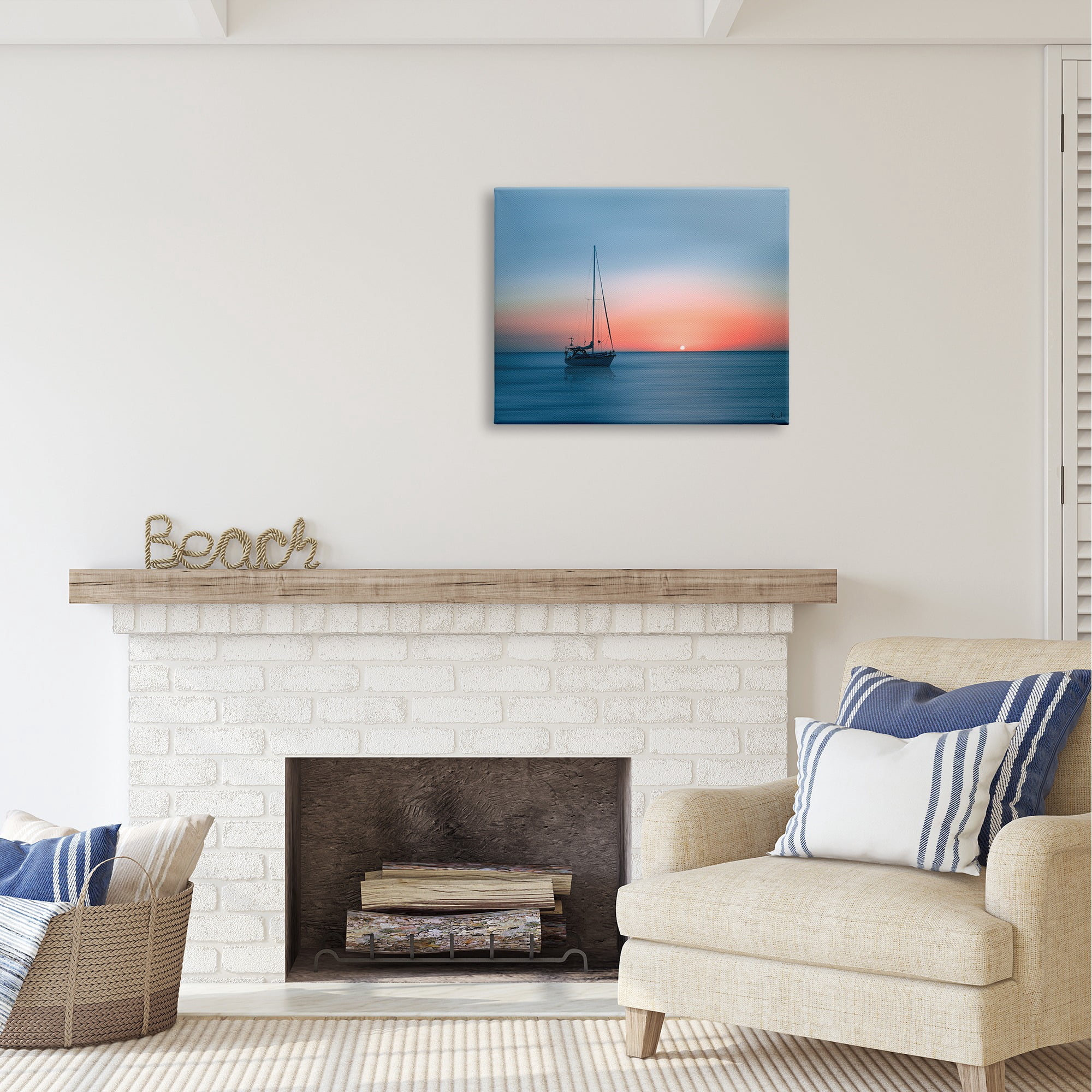 Stupell Industries Boat on Sunset Horizon Transportation Photography Gallery Wrapped Canvas Art Print Wall Art, 30 x 24