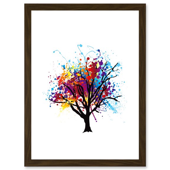 Paint Splat Abstract Tree Rainbow Picture Artwork Framed Wall Art Print A4