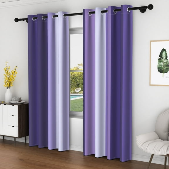 Lfeey Light Blocking Gradient Color Purple Ombre Curtains, Room Darkening Grommet Curtains Drapes, 2 Panels, 42x63 inches