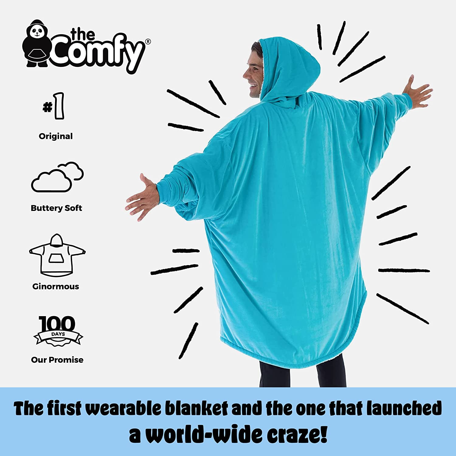 The Comfy Original Oversized Microfiber Wearable Blanket for Adults Aqua Walmart