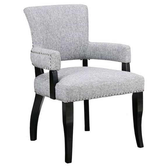 Pemberly Row 19.5" Fabric and Solid Wood Arm Dining Chair in Gray/Black