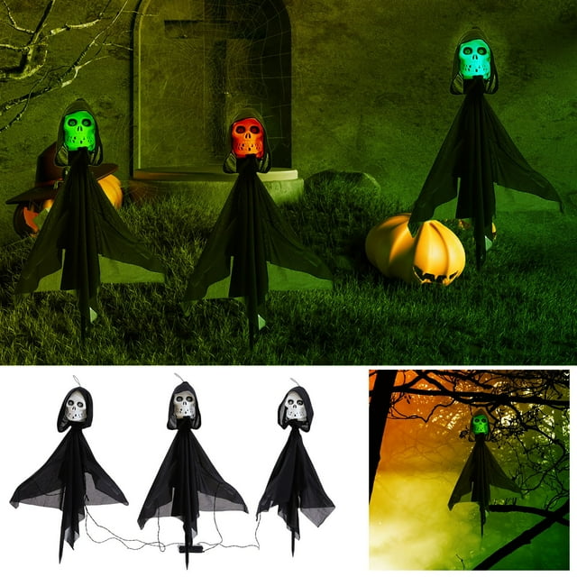 RKSTN halloween decroations Halloween Outdoor Skeleton Head Decoration Lamp 3PC
