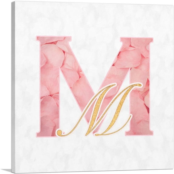 ARTCANVAS Chic Pink Gold Alphabet Letter M Canvas Art Print - Size: 26" x 26" (0.75" Deep)