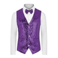thumbnail image 5 of INSPIRE CHIC Sequins Vest for Men's V-Neck Slim Fit Shiny Disco Party Sleeveless Waistcoat Bowtie XL Purple, 5 of 5