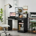 thumbnail image 4 of LYYHTY Home Office Wood Computer Desk with Drawers and Pull-Out Keyboard Tray, Study Writing Desk PC Laptop Table with Hutch and Storage Shelves, Modern Workstation, Black, 4 of 9