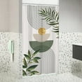 thumbnail image 5 of Small Stall RV Sage Green Boho Leaves Shower Curtain Half Abstract Mid Century Arch Minimalist Modern Geometric 36Wx72H Inch Gold Sun Fabric Decor Bathroom Polyester Waterproof 7 Pack Hooks, 5 of 6