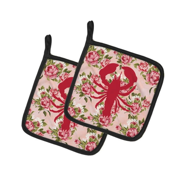 Caroline's Treasures BB1015-RS-PK-PTHD Lobster Shabby Chic Pink Roses Pair of Pot Holders , 7.5HX7.5W, multicolor