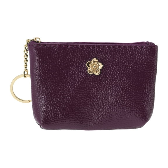 Unique Bargains 1 Pc Coin Purse Wallet Portable Five-Petal Flower With Two Zip Pockets Coin Purse Pouch Purple Red