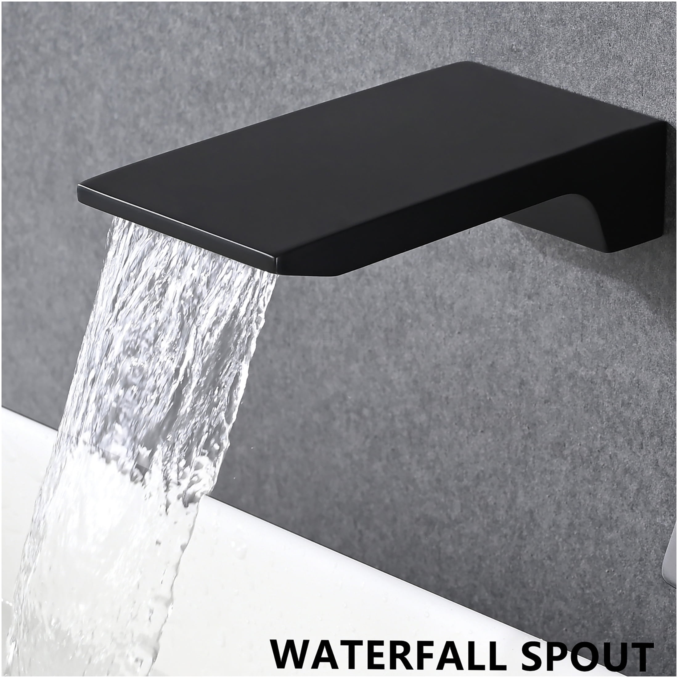 JERFIT Matte Black Wall Mount Waterfall Tub Faucet, Single Handle Bathtub Faucet with Rough-in Valve, Modern Bathroom Sink Faucet in Stainless Steel
