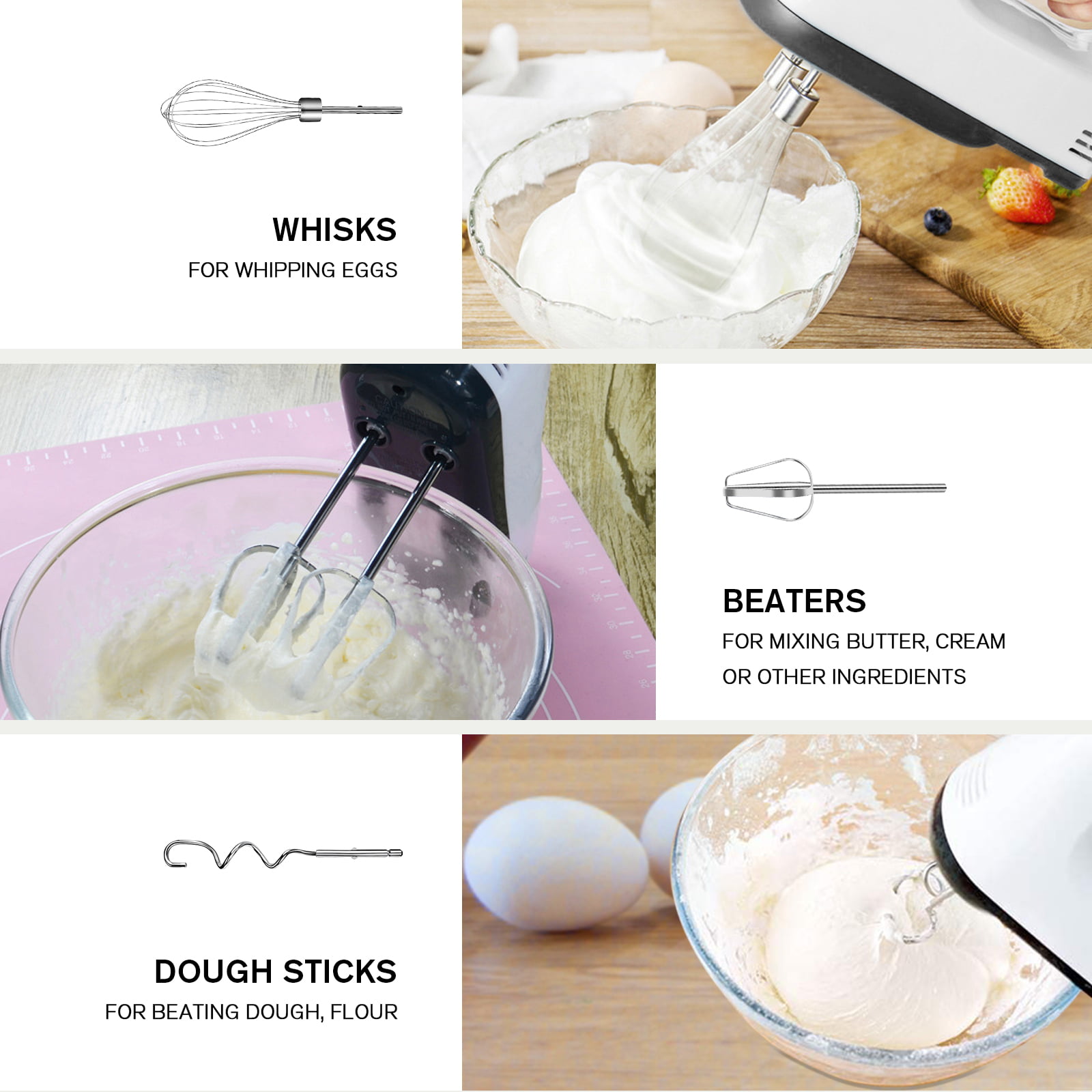 Hand Mixer Electric Lychee 7-Speed Egg Beater with Eject Button and 6  Attachments for Whipping Cream, Dough, Cakes, Bread Maker
