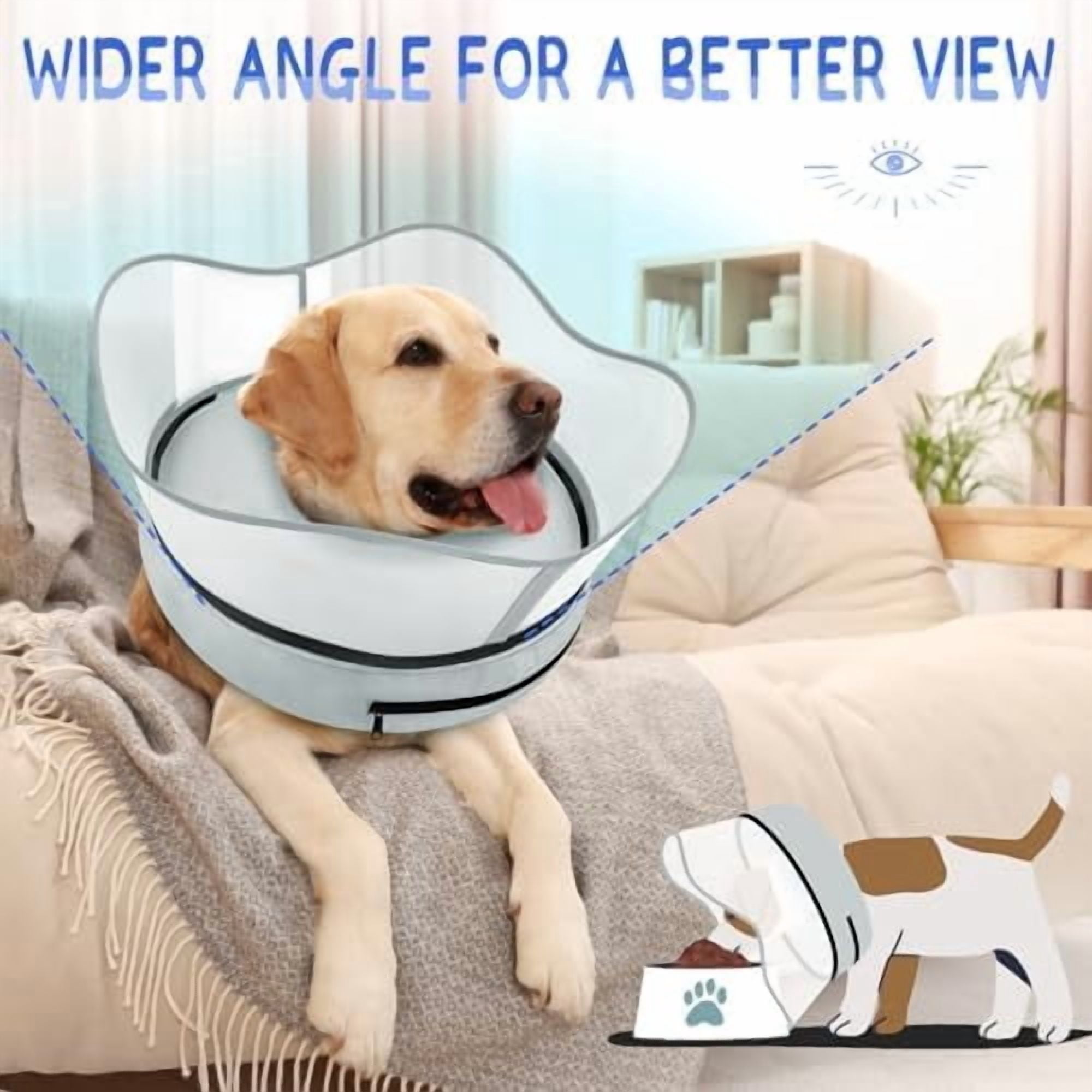Raised Inflatable Dog Cone Collar to Stop Licking, Soft Dog Cone Alternative After Surgery, Pet Neck Donut Collar for Small Medium Large Dogs Solid Grey,XXL(Neck 18.5"-23.5")