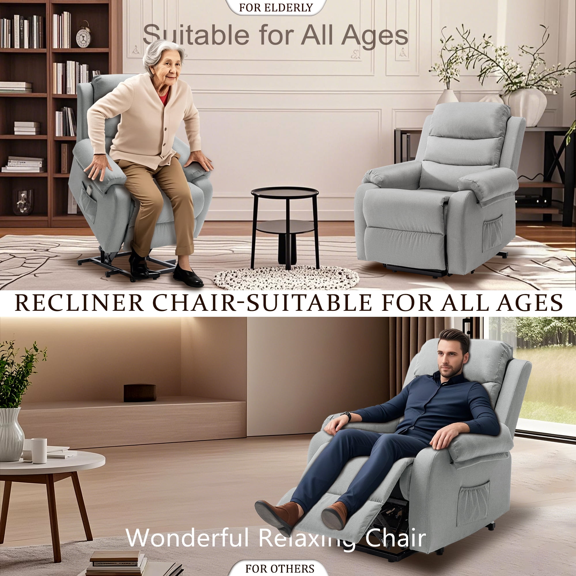 Korser Small Power Lift Recliner Chair for Elderly with Memory Function Linen for Living Room,Light Grey