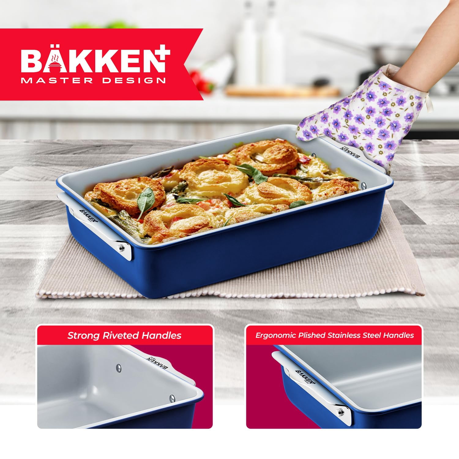 Bakken 6-Cup Cake and Muffin Pan, Aluminized Steel with Ceramic Non-Stick Coating, Non-Toxic, Heavy-Duty Bakeware, Even Heat Distribution, 10.8 x 8.8 Inches - Teal