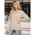 thumbnail image 5 of Women'S Sweaters Casual V-Neck Long Sleeve Sweaters Loose Solid Fall Tops Pullover Sweater Beige M, 5 of 7