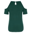 thumbnail image 5 of RQYYD Cold Shoulder Tops for Women Casual Lace Halter Blouse Summer Short Sleeve Shirts Solid Pleated Tunic Tshirt Green S, 5 of 8