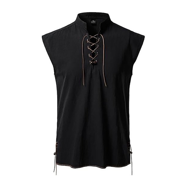 2025 Camisa hippie de playa sin mangas para hombre - Mezcla de lino, cuello alto, ligera - Boho veraniego, S-XXL