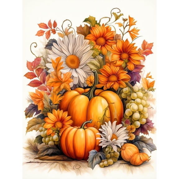 Pumpkin Diamond Art Kits for Adults,DIY 5D Fall Diamond Painting Kits for Adults Beginners, Full Drill Paint with Diamonds Art Painting Flowers Crafts for Home Decor 12x16 inch