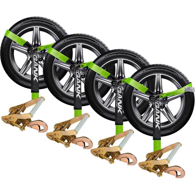 Heavy Duty Car Tie Down Kit - ;x; with lb Working Load - Adjustable Straps with Snap Hooks (Yellow)