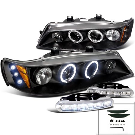Honda Accord Led Projector Headlights - Spec-D Tuning For 1994-1997 Honda Accord 2/4Dr Halo Led Projector Black Headlights + White Led Fog Lamp (Left+Right) 1994 1995 1996 1997