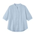 thumbnail image 3 of Uootdi Linen Tops for Women Mandarin Collar Half Sleeve Floral Embroidered Stripe Womens Tops Relaxed Fit Lightweight Womens Shirts for Women, 3 of 6