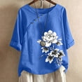 thumbnail image 4 of Wooowa Women Summer Tops Short Sleeve Button Casual Tee Shirt Round Neck Floral Blouses Clothes, 4 of 7