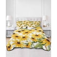 thumbnail image 2 of Quilt King Size Bedding Set, Sunflowers Reversible Summer Quilt 3 Pieces, Yellow Botanical Floral Green Leaf Lightweight Bedspreads Coverlets with 2 Pillow Shams for All Seasons, 2 of 5