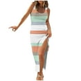 thumbnail image 1 of Summer Dresses for Women Trendy Sleeveless Boho Ribbed Drawstring Sundress Ruched Sexy High Slit Bodycon Maxi Dress, 1 of 5