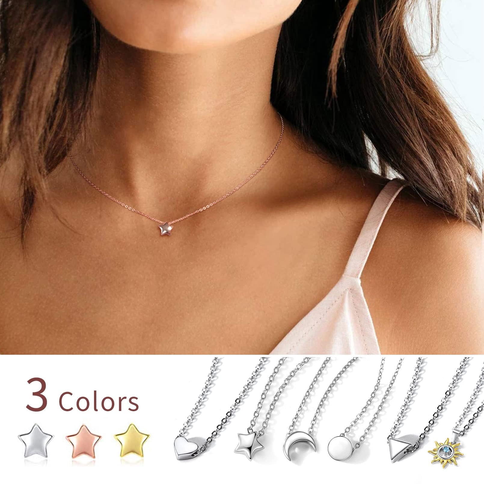ChicSilver Rose Gold Plated Sterling Silver Dainty Star Pendant Necklace for Women Valentines Mothers Day Birthday Anniversary