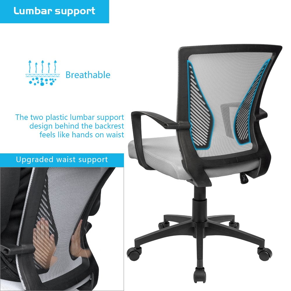 Lacoo Mid-Back Office Desk Chair Ergonomic Mesh Task Chair with Lumbar Support, Gray