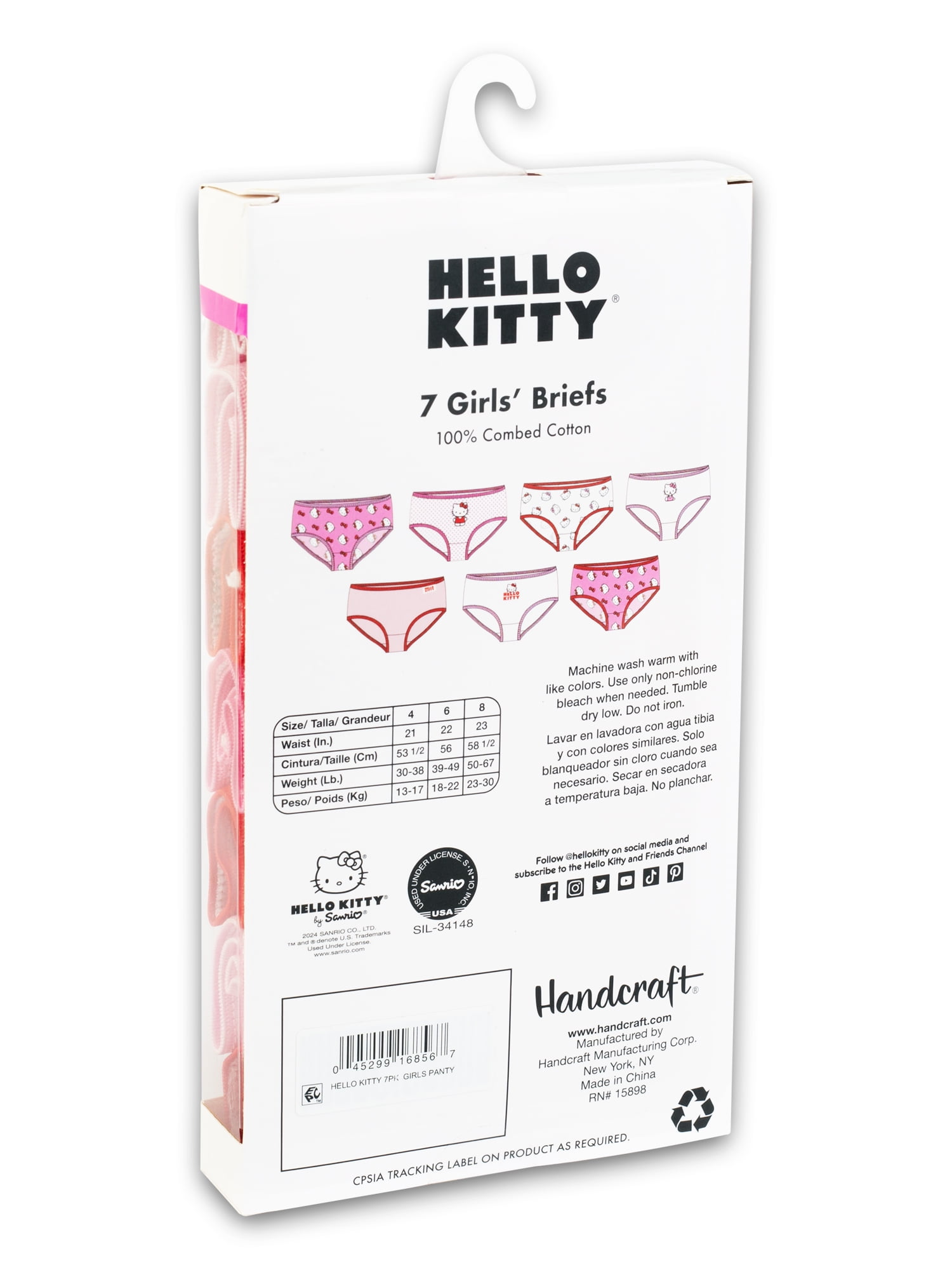 Hello Kitty Girls Cotton Brief Character Underwear, 7-Pack, Size 4-8