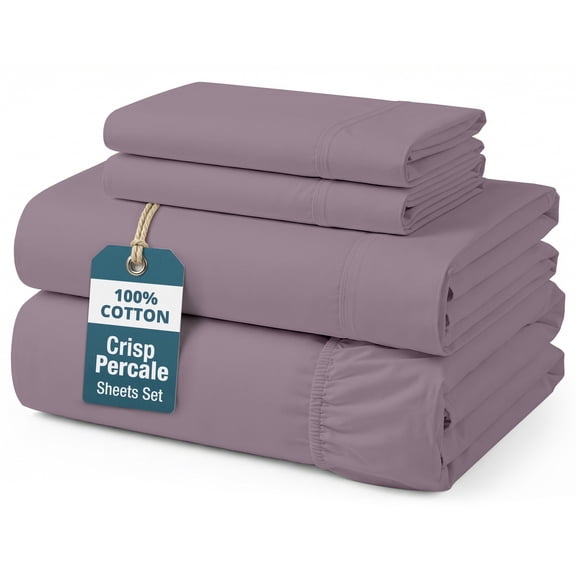 Casa Platino 100 Cotton Sheets Queen Set Naturally Cooling Bedding Sheet, Luxury Soft Percale Finish, Fade Resistant, 15Snug Fit Deep Pocket Lilac