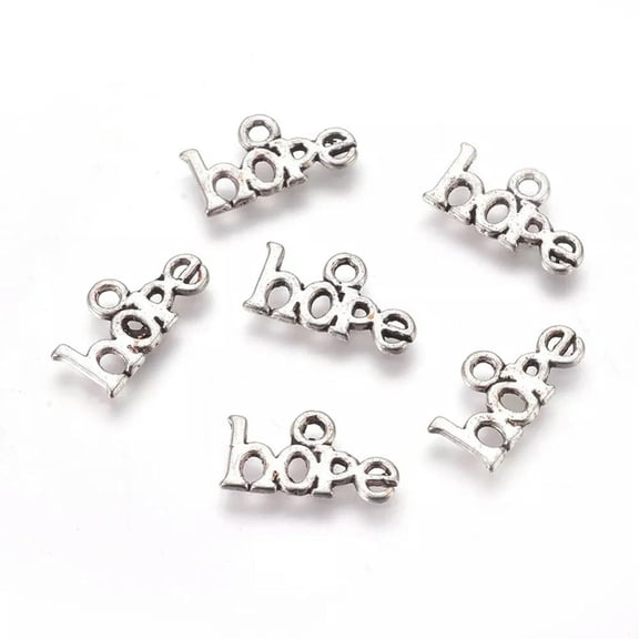 U8MO 10 Hope Word Charms Antiqued Silver Inspirational Jewelry Supplies Lot 16mm