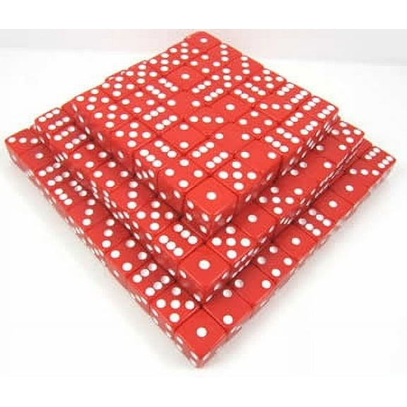 Red Opaque Dice with White Pips D6 16mm (5/8in) Bulk Pack of 200 Koplow Games