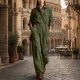 thumbnail image 3 of Edvintorg Jumpsuits for Women Plus Size One Piece Long Sleeve Button Down Romper with Pant Fashion Clothing Women S-3XL Army Green, 3 of 6