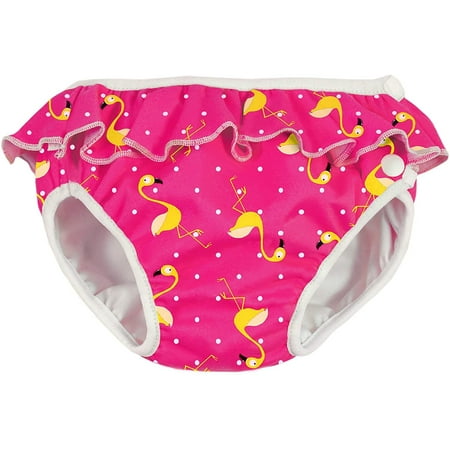 ImseVimse Ruffle Snap Reusable Swim Diaper for Baby and Toddler Girls (Pink Flamingo, M 15-22
