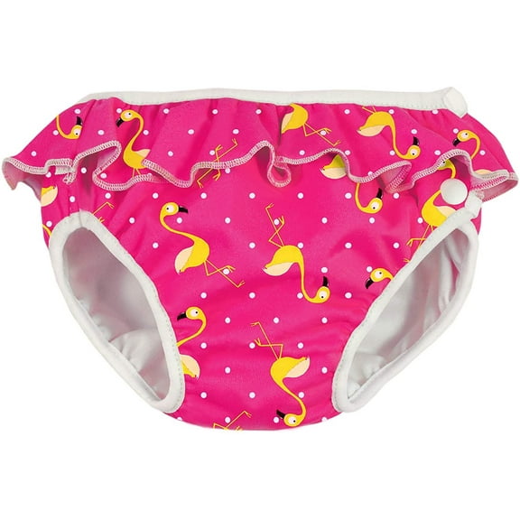 ImseVimse Ruffle Snap Reusable Swim Diaper for Baby and Toddler Girls Pink Flamingo, M 15-22 lbs