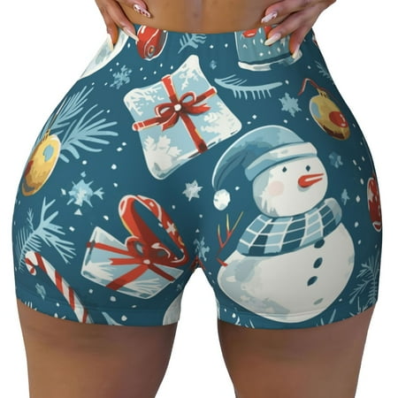 Workout Shorts Women  Christmas Snowman Gift Biker Shorts for Women Running Gym Spandex Shorts Tummy Control