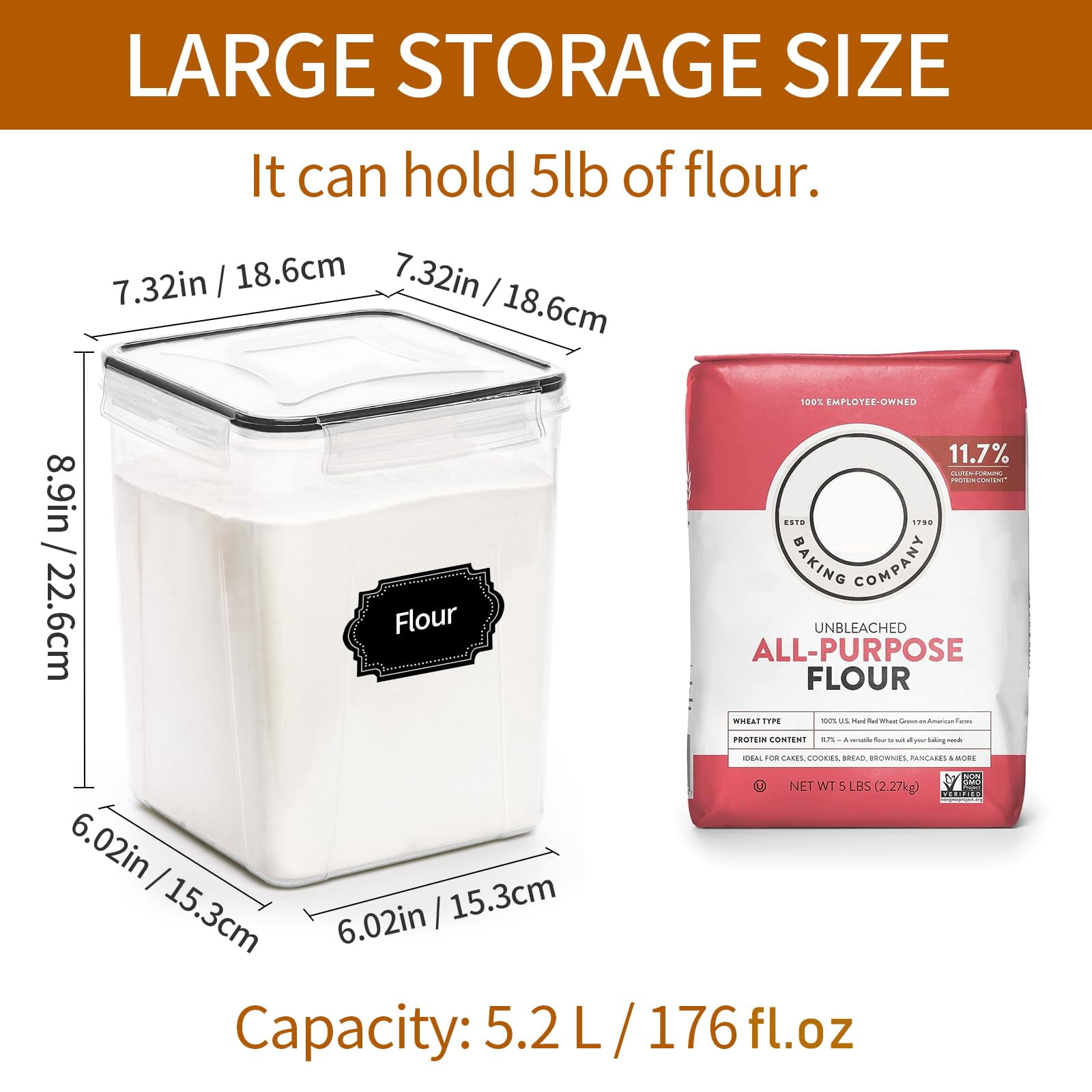 4 Pack 5.2L Airtight Food Storage Containers with Lids for Kitchen Pantry Organization