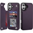 thumbnail image 1 of KOMI pour iPhone 16 Plus Étui Mural avec Porte-Cartes, Cuir PU Premium avec Support, Fentes pour Cartes, Protection Antichoc Robuste, Étui à Rabat pour Apple iPhone 16 Plus 6.7 Pouces, Violet Foncé, 1 of 4