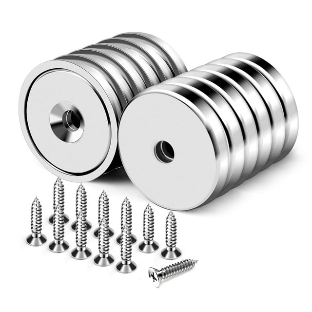 Imán DIYMAG de neodimio de 27 kg con orificio de 2,5 cm de diámetro y tornillos, paquete de 12