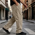thumbnail image 2 of LODIENY Corduroy Pants for Men with Pockets Drawstring Elastic Waist Straight Wide Leg Baggy Casual Sweatpants Khaki S, 2 of 6