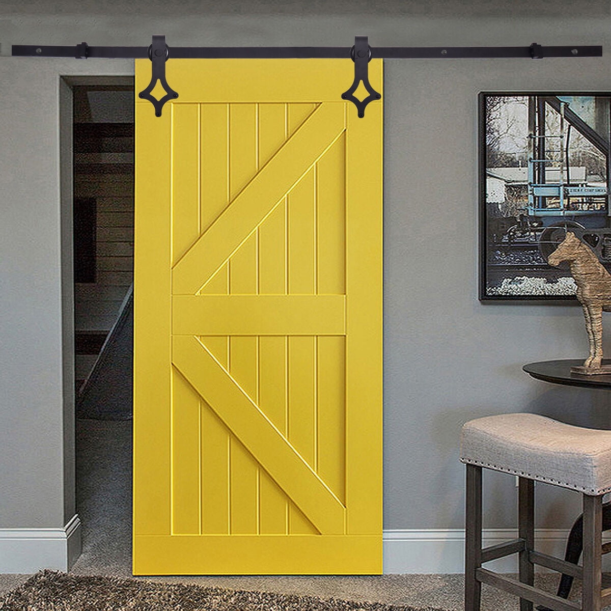 Kepooman 6 ft Sliding Barn Door Hardware Kit, Carbon Steel Door Track Hardware Tools - Fit 35" Wide Door Panel Kepooman 6 ft Sliding Barn Door Hardware Kit, Carbon Steel Door Track Hardware Tools - Fit 35" Wide Door Panel